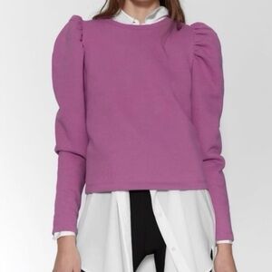 Zara Purple Cropped Puff Sleeve Sweatshirt